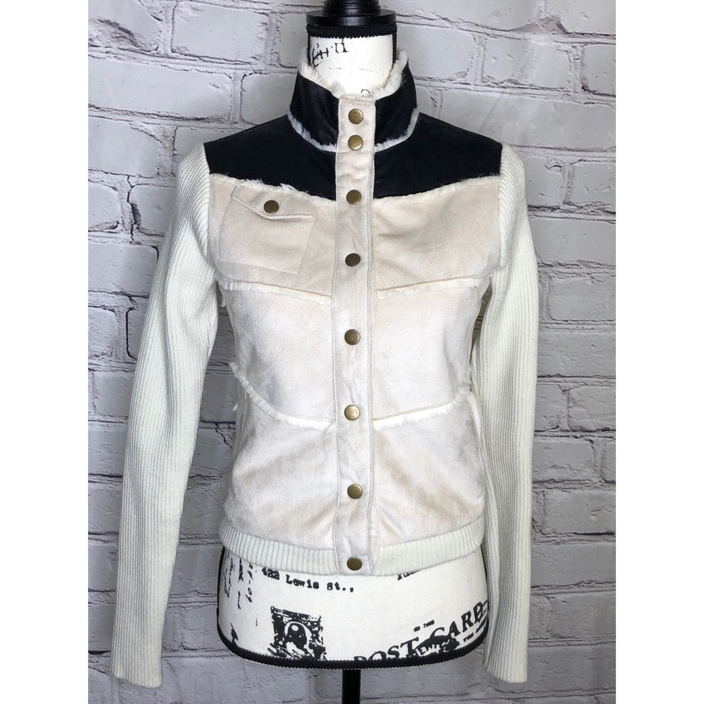 Chaser Faux Fur Lined Faux Suede Jacket Bone - XS